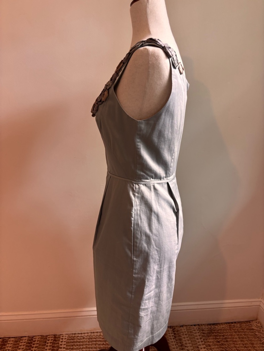 Baraschi Vintage Floral Appliqué Cocktail Dress Size 6 Metallic Silver Sheath - Picture 3 of 8